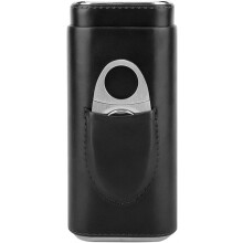 Leather Cigar Case with Cutter, Cedar Lined Travel Cigar Humidor for 3 Cigars, Handcrafted Black