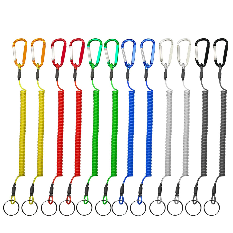Retractable Coiled Lanyard 12 Pack With Carabiner For Fishing Safety Tether Boating Hiking Camping 9351714920650