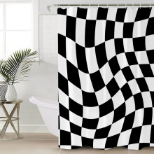 Black and White Checkered Shower Curtain 72x96 Extra Long Waterproof Polyester Geometric Bathroom Curtain with Hooks