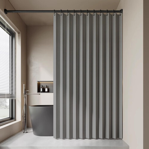 Waterproof Folding Shower Curtain 59x79 in, Durable Gray SpaceSaving Design for Bathroom
