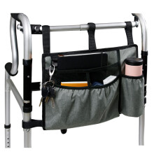 Waterproof Wheelchair Side Storage Bag with Large Capacity and Multiple Pockets, Grey Organizer for Seniors