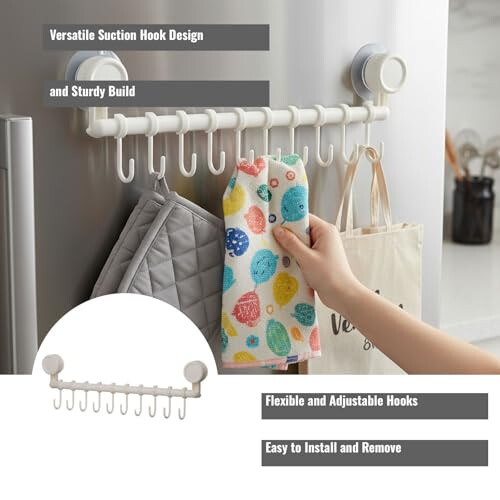 Suction Cup Hooks No Drill Wall Mount Organizer Adjustable Slide Rail Storage for Bathroom and Kitchen 2