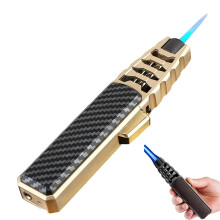 Windproof Refillable Butane Jet Torch Lighter, Adjustable Blue Flame Heavy Duty Gold