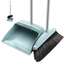 Broom and Dustpan Set with Long Handle, Dense Bristles and Hair Removal Teeth for Home Cleaning