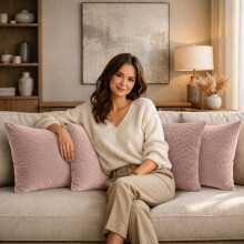 (4X, Pink) Velvet Embossed Pebble Filled Cushions-Luxury Cushion Covers with Cushion Pad Set