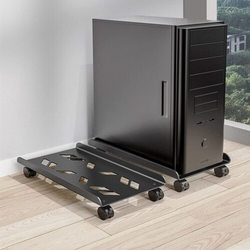 Adjustable CPU Tower Stand with Wheels, Stable Rolling Computer Tower Holder for Desktop PC, Black 1