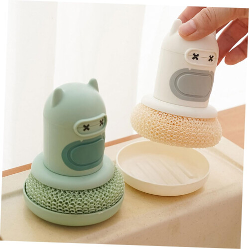 Dish Scrub Brush with Automatic Soap Dispenser, Replaceable Head and Ergonomic Handle for Pots and Pans 2