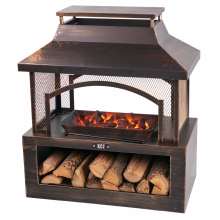 KCT Outdoor Fireplace Weatherproof Garden Fire Pit Chiminea Heater with Bowl Poker Log Store Steel Portable Wood Burner