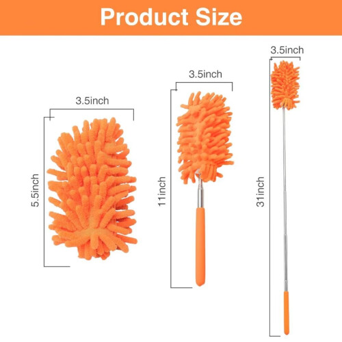 Microfiber Duster with Extension Pole, Retractable Cleaning Duster for Home and Car, Reusable Head 1