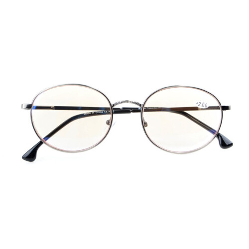 AntiGlare Reading Glasses +0.75 with Silver Coating and Spring Temple Oval Round Frame for Computer Use 1