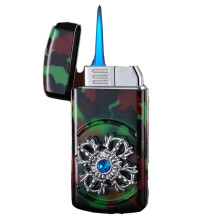 Windproof Butane Torch Jet Flame Lighter, Refillable Zinc Alloy Pocket Design Gift for Men (Color D)