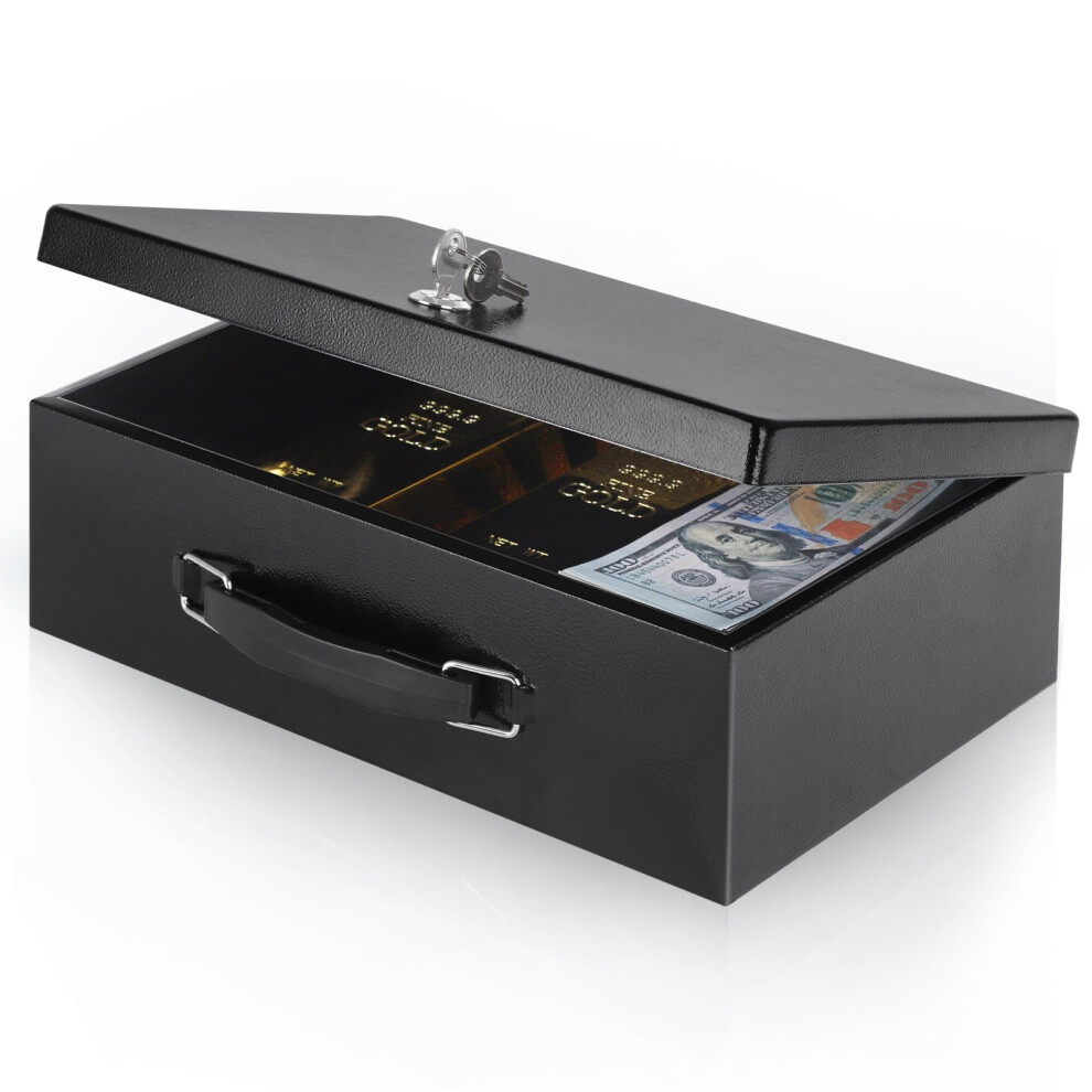 Fireproof Document Safe Box With Secure Key Lock For Home And Office, Large Capacity, Black 12.8X8.5x4.5 Inch 9310869726975
