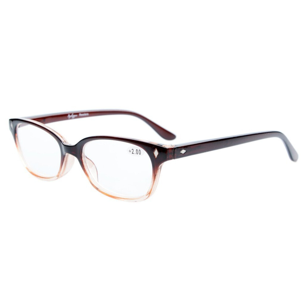 Brown Vintage Plastic Frame Reading Glasses +1.25 Clear Lightweight Readers With Spring Hinges