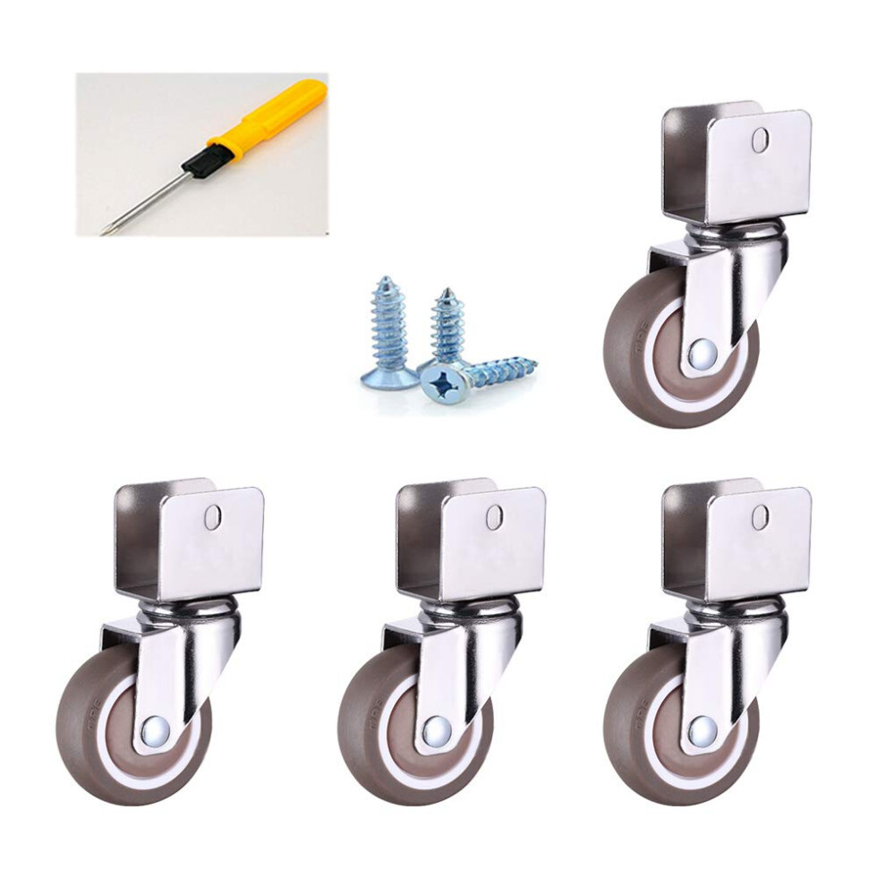 Pack Of 4 2 Inch Ushaped Caster Wheels, Chromeplated Quiet Roll Design, 360 Swivel For Furniture And Hardwood Floors 9310869726807