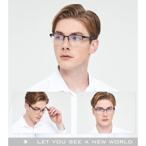 2 Pack Progressive Reading Glasses for Men +1.25 Blue Light Blocking NoLine Multifocus Black Frame 1