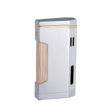 Torch Lighter Double Jet Flame Refillable Butane Windproof Lighter with Fuel Window Silver Gift for Men