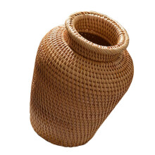 Rattan Basket Handwoven Flower Vase Rustic Brown Decor for Dried Flowers and Home Display