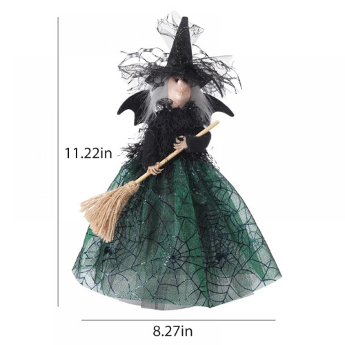 Κούκλα μάγισσας για το Halloween με κωνική βάση σε πράσινο χρώμα 1