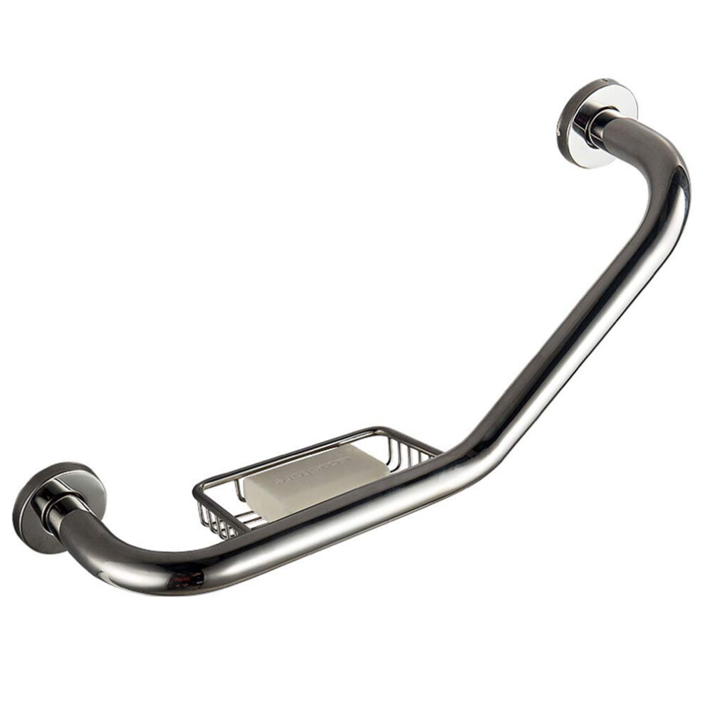 LShaped Stainless Steel Bathroom Grab Bar with Soap Dish, Wall Mounted Safety Handrail for Elderly and Disabled