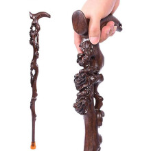 Wooden Walking Cane with Ergonomic Handle, Handcrafted Sandalwood Carved Stick for Men and Women
