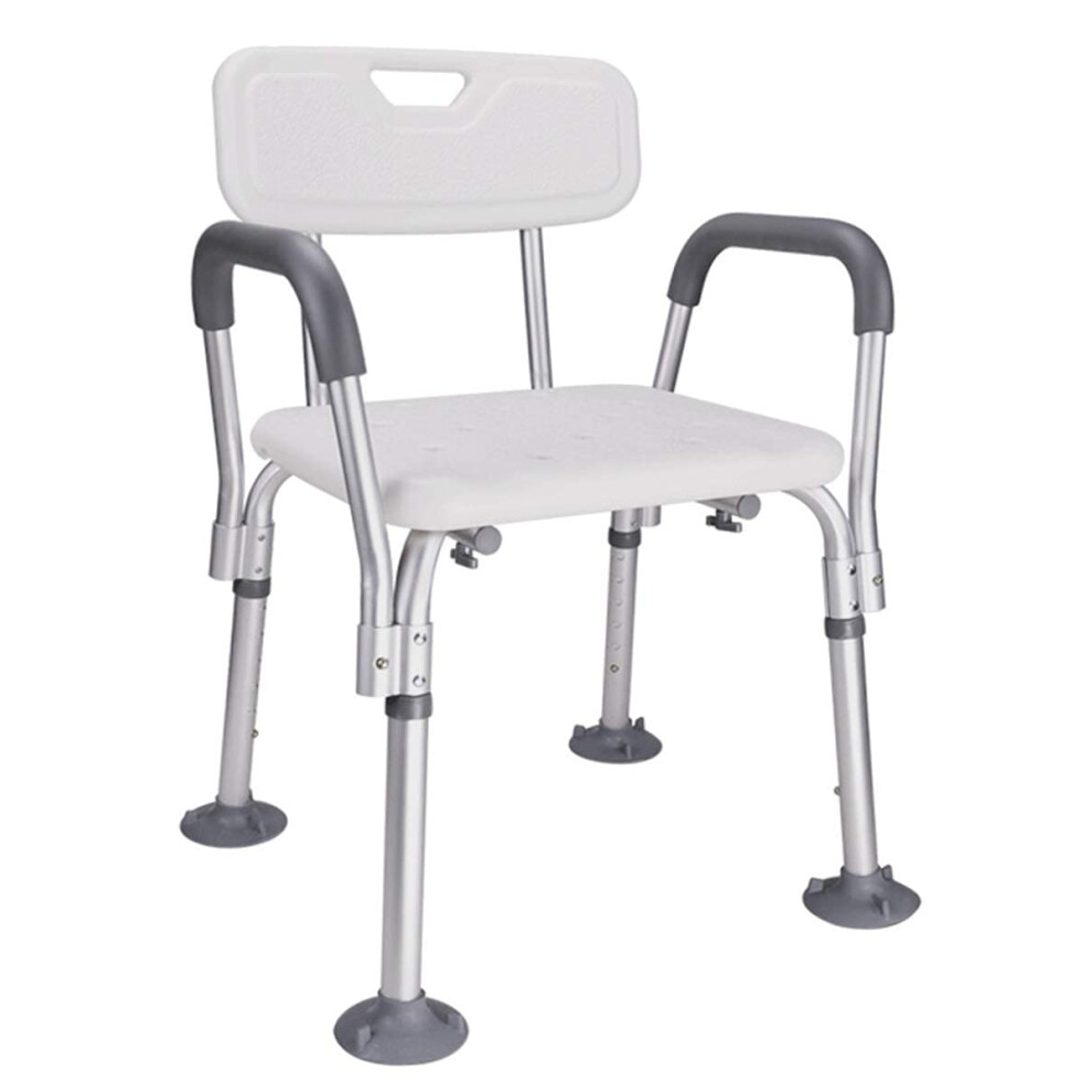 White Height Adjustable Shower Chair For Elderly With Back, Removable Padded Seat, Antislip Aluminum Bath Stool