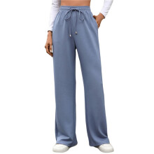 Pantalon de Jogging Décontracté à Taille Haute pour Femme, Coupe Ample, avec Cordon de Serrage et Poches Bleu XL