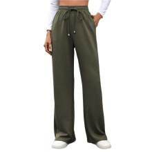Pantalon de Jogging Décontracté à Taille Haute pour Femme, Coupe Ample, avec Cordon de Serrage et Poches Vert Armée S