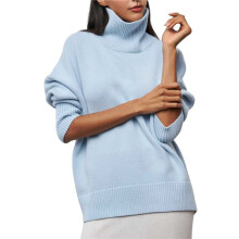 Damen Pullover mit Stehkragen, Lockere Passform, Herbst/Winter, Pullover, Oberteile Hellblau L