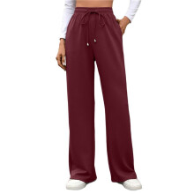 Pantalon de Jogging Décontracté à Taille Haute pour Femme, Coupe Ample, avec Cordon de Serrage et Poches Vin Rouge S