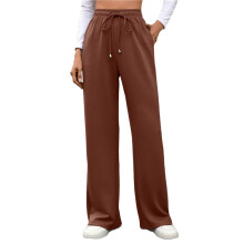 Pantalon de Jogging Décontracté à Taille Haute pour Femme, Coupe Ample, avec Cordon de Serrage et Poches Rouge Orange L