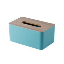 Vintage Wooden Tissue Box Cover Blue, Rustic Wood Tissue Holder for Home Office Decor