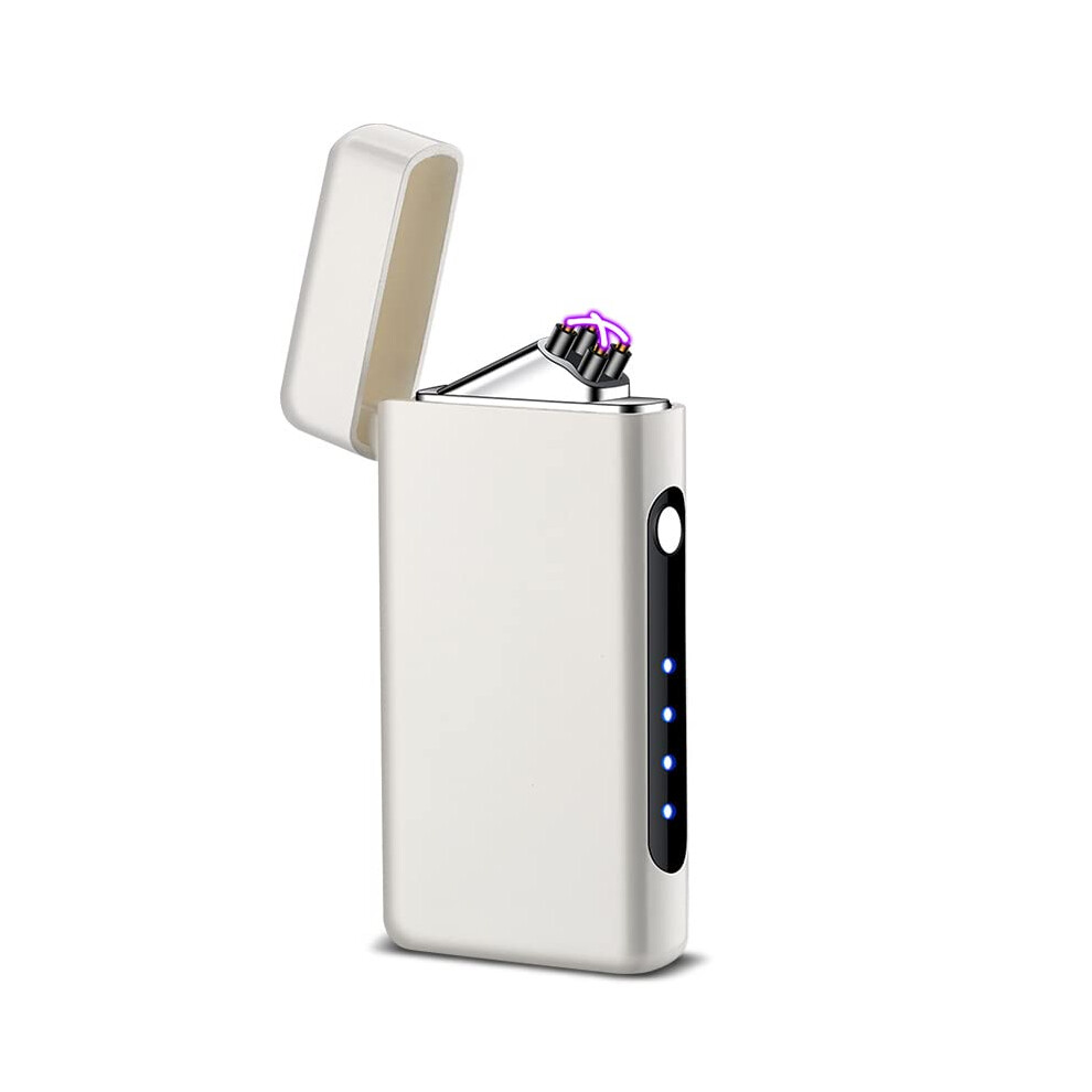 White Electric Arc Lighter Usb Typec Rechargeable Windproof Flameless Plasma Lighter With Safety Lock And Battery Indicator Box
