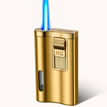 Butane Torch Lighter Windproof Blue Flame, Refillable Metal Lighter for Camping BBQ and Travel