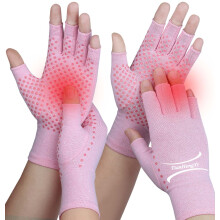 2 Pairs Arthritis Compression Gloves for Pain Relief, Fingerless Breathable Spandex Support for Typing and Driving, Pink Small