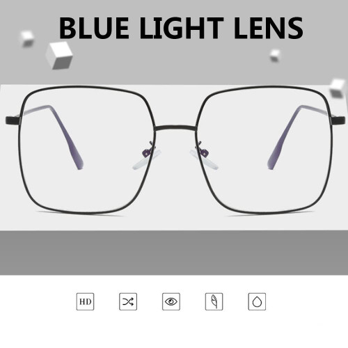 Oversized Square Blue Light Blocking Computer Glasses for Men and Women Black Metal Frame 1