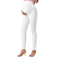 Jeans de Maternité pour Femmes, Pantalon en Denim Extensible et Moulant, Confortable et Slim, pour Grossesse Blanc S