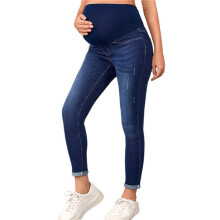 Damen Umstandsjeans über Dem Bauch, Skinny Stretch-Jeans, Bequeme, Schmale Schwangerschaftshose Dunkelblau M