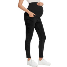 Jeans de Maternité pour Femmes, Pantalon en Denim Extensible et Moulant, Confortable et Slim, pour Grossesse Noir M