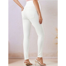 Jeans de Maternité pour Femmes, Pantalon en Denim Extensible et Moulant, Confortable et Slim, pour Grossesse Blanc M