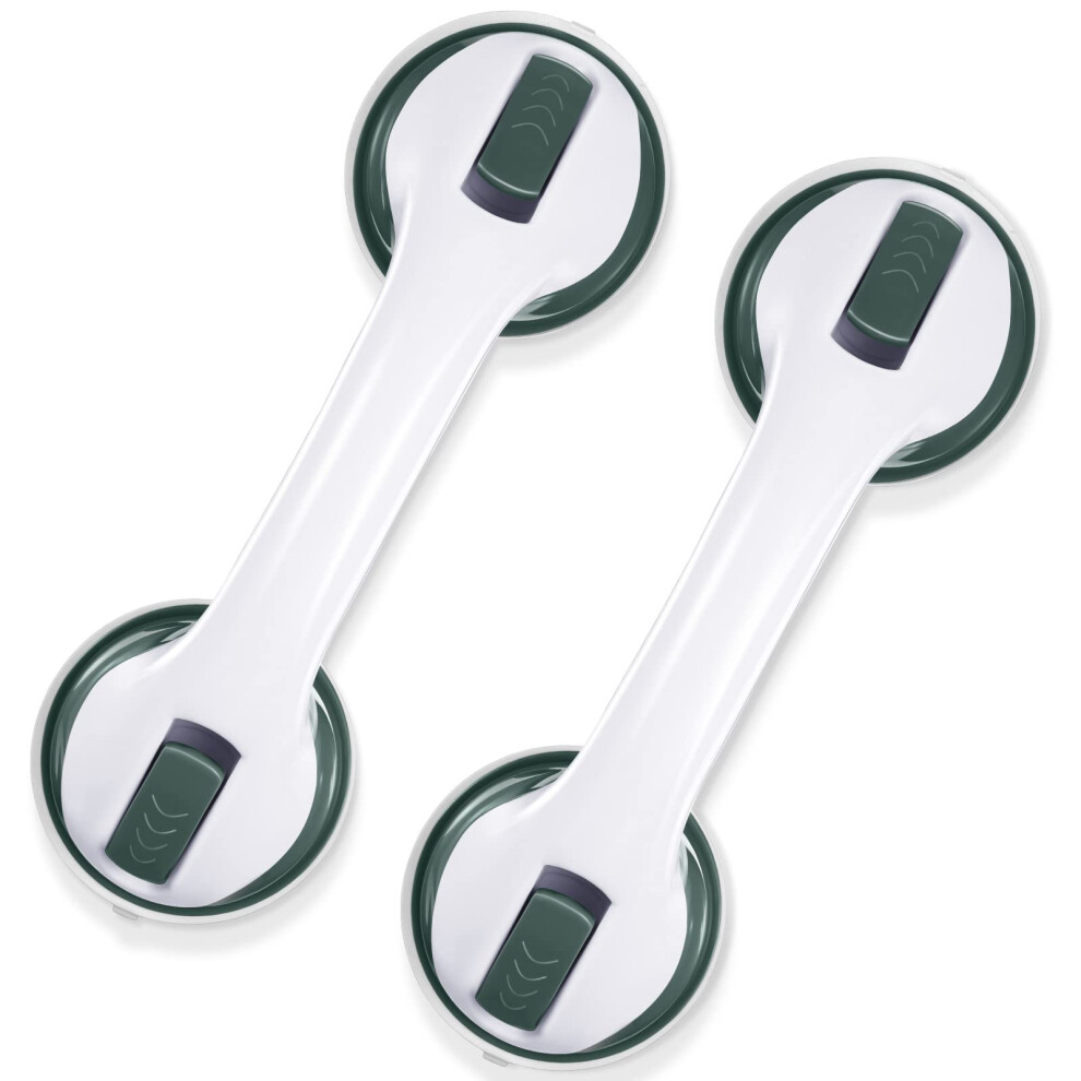 Green Grab Bars For Bathtubs And Showers, Strong Hold Suction Cup Handle (2 Pack)
