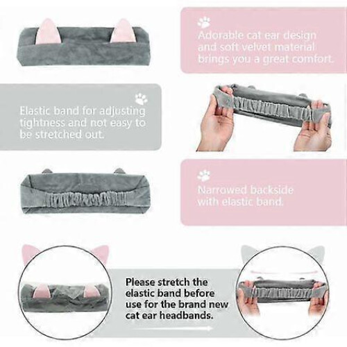 Elastic Makeup Headbands with Cat Ears, 3 Pieces 2