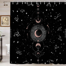 Moon Phase Shower Curtain Rose Gold Celestial Galaxy Design Waterproof Fabric 72x72 Inch Bathroom Decor