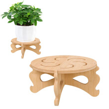 Plant Stand Indoor Bamboo Plant Holder Set of 2, NoScrew Stable Mid Century Modern Wooden Design