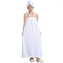 Women Bath Wrap and Coral Fleece Bathrobe Set White Soft Quick Dry Adjustable Spa Towel with Hair Towel