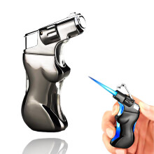 Refillable Butane Torch Lighter Silver Metal Body Windproof Flame for Kitchen Camping and Gifts