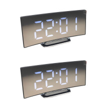 White Alarm Clock Mirror Large Silent LED 2 Pack