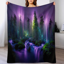 Enchanted Forest Throw Blanket 30x40 Soft Lightweight Warm Plush Purple Waterfall Decorative Blanket for Sofa and Bedroom