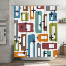 Mid Century Shower Curtain 72x72 Retro Starburst Waterproof Boho Geometric Bathroom Decor