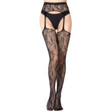 Collant reggicalze da donna alla moda, collant reggicalze a rete per donna a vita alta con giarrettiera, taglie forti, pizzo fantasia, elasticizzati