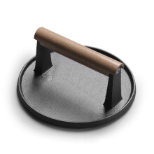 7 Inch Cast Iron Bacon Press with CoolTouch Wooden Handle, Round Grill Press for Burgers and Bacon
